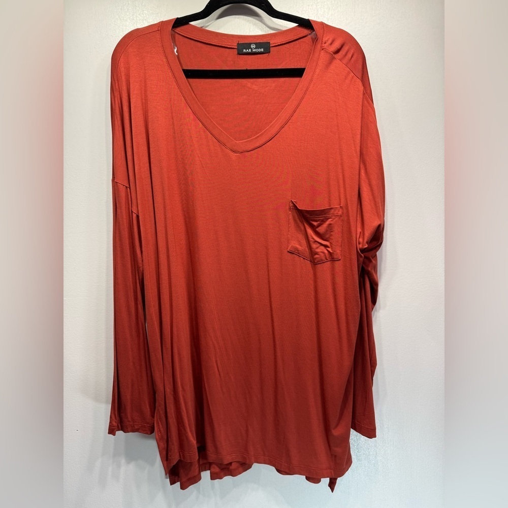 Rust Red Long Sleeve V Neck Tunic by Rae Mode Women’s Plus Size 3XL